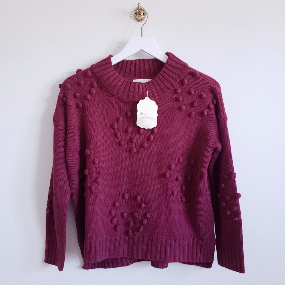 NWT Altar'd State Burgundy Bobble Pom Pom Sweater